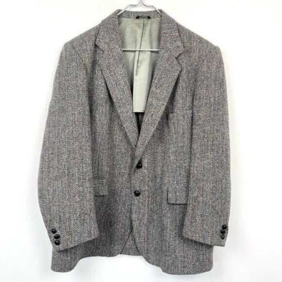 Harris Tweed 80s Wool Herringbone handwoven classic blazer sport coat gray 42 - Picture 1 of 8